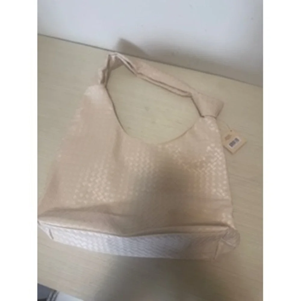 Ulta Cream Woven Pattern Hobo Shoulder Bag Tote NWT